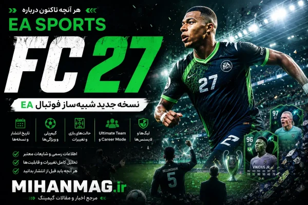 کاور رسمی EA Sports FC 27 با بازیکنان فوتبال در ورزشگاه