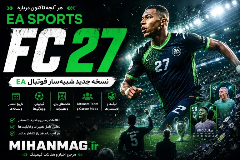کاور رسمی EA Sports FC 27 با بازیکنان فوتبال در ورزشگاه